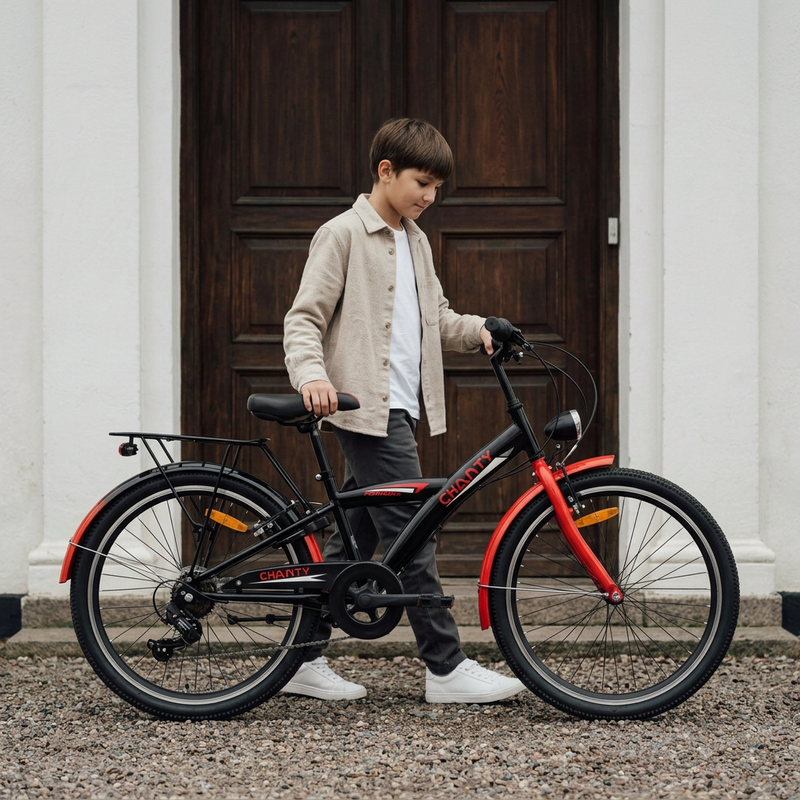 Chanty 24" Children's Bike – Boy – Black/Red – 7 Gears & V-Brakes