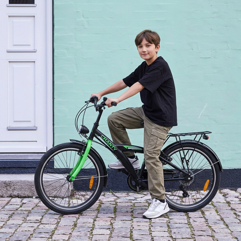 CHANTY Roader 24" Black & Green Boys' Bike | 7 Gears |