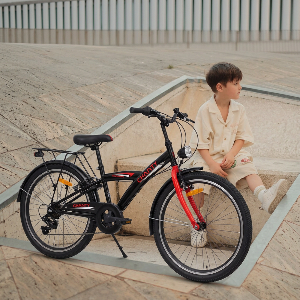 Chanty 24" Children’s Bike – Boy – Black/Red – 7 Gears
